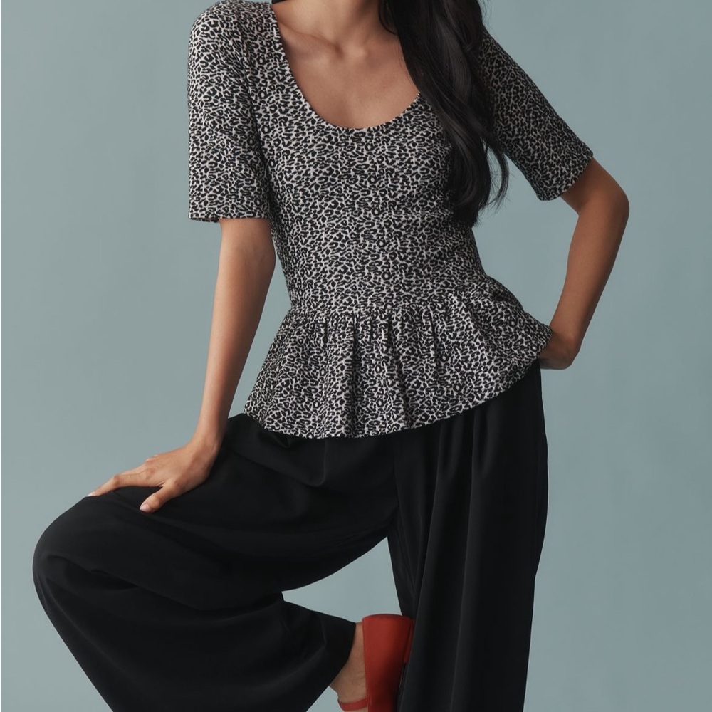 Anthropologie Leopard print Peplum Top NWT